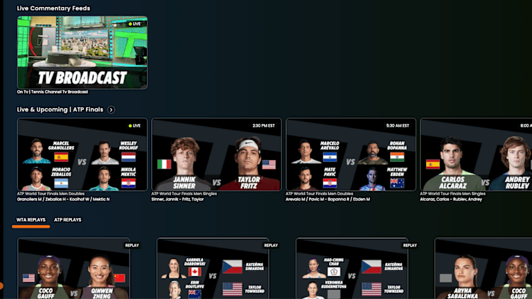 Watch Tennis Channel's broadcast, select from live and upcoming matches, or view replays of what you might have missed—or want to see again.